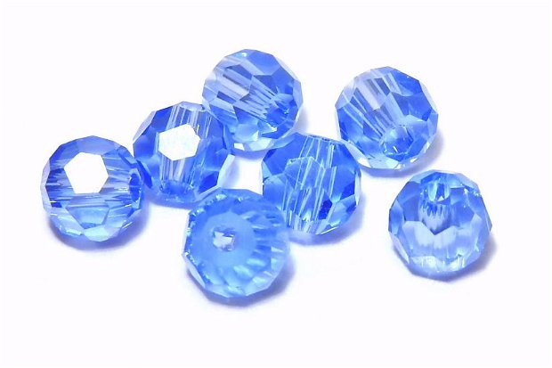 Cristale din sticla, rotunde, fatetate, 4 mm, albastre