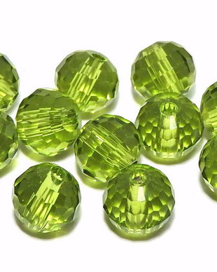 Cristale din sticla, rotunde, fatetate, 6 mm, verde olive