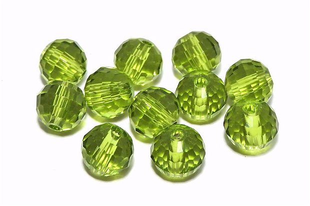 Cristale din sticla, rotunde, fatetate, 6 mm, verde olive
