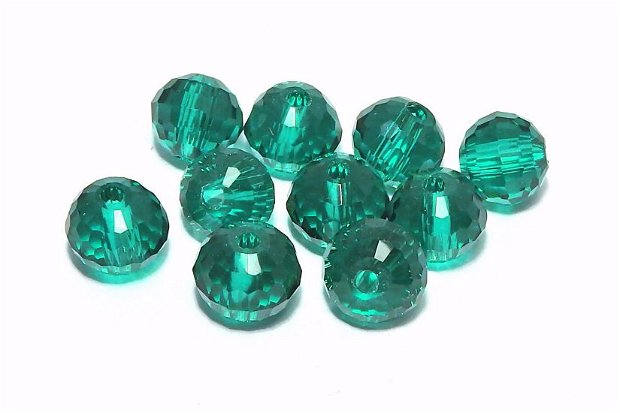 Cristale din sticla, rotunde, fatetate, 6 mm, verde smarald