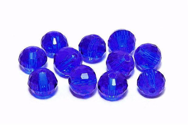 Cristale din sticla, rotunde, fatetate, 6 mm, albastre
