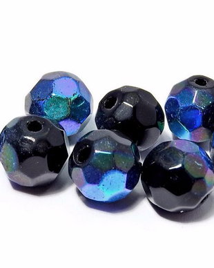 Cristale din sticla, rotunde, electro, 8 mm, negre