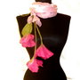 Magnolii- esarfa din vascoza creponata, cu aplicatii de flori de lana merino si matase naturala