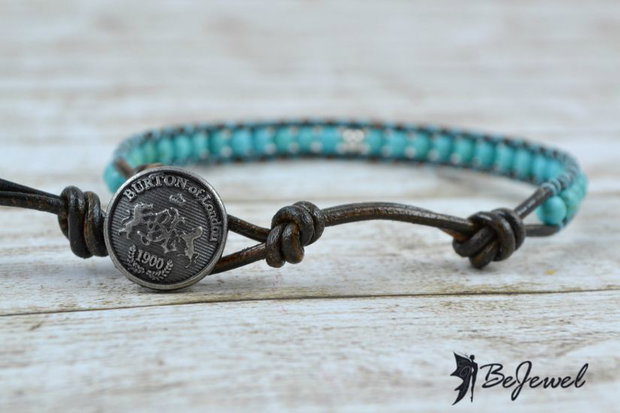Bratara wrap barbateasca cu snur de piele, magnezit si argint - ''To the sea''