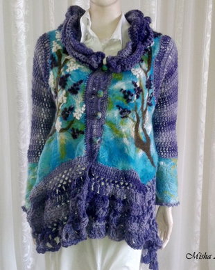 Jacheta impaslita, crosetata, boho chic - Aroma de liliac