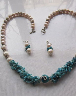 SET- CORAL TURQOISE, PERLE DE CULTURA , SHIVA