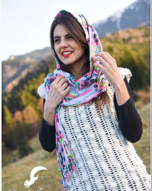 esarfa bumbac cu margele colorate