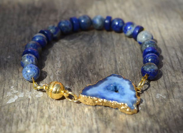 Brățară cu lapis lazuli si agată druzy