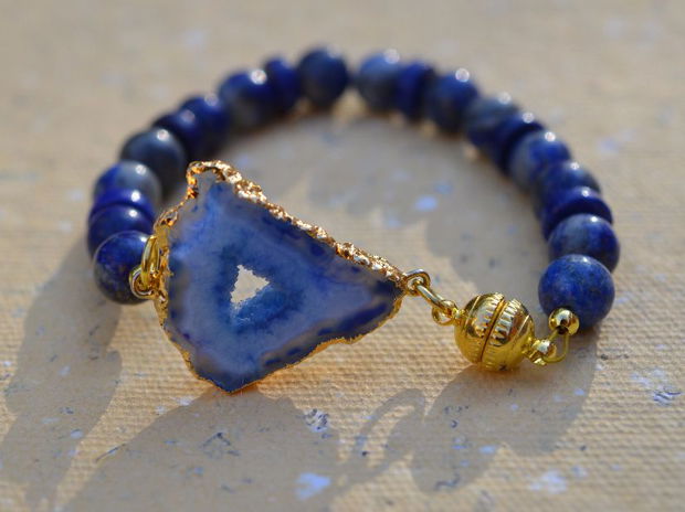 Brățară cu lapis lazuli si agată druzy