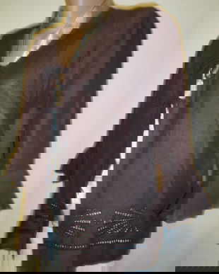 Jacheta din in ,maron cu broderie