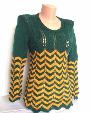 Bluza pulover tricotat manual verde galben dungi