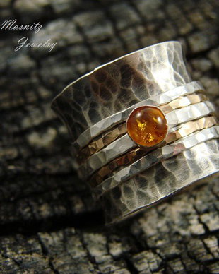 Spinner Ring din argint 925 partial oxidat, sarma goldfilled si pietre semipretioase