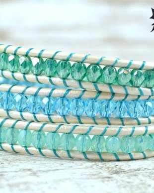 Bratara wrap cu snur de piele si cristale ''Summer time mix'