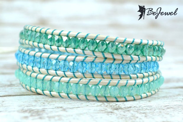 Bratara wrap cu snur de piele si cristale ''Summer time mix'