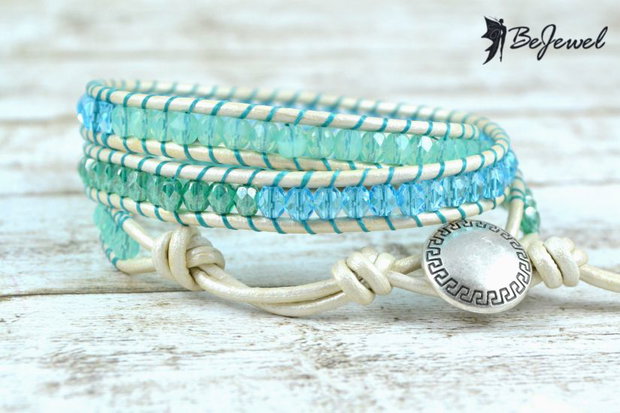 Bratara wrap cu snur de piele si cristale ''Summer time mix'