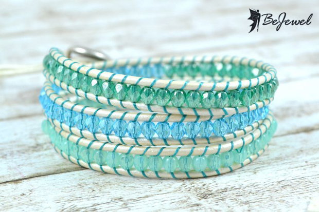 Bratara wrap cu snur de piele si cristale ''Summer time mix'