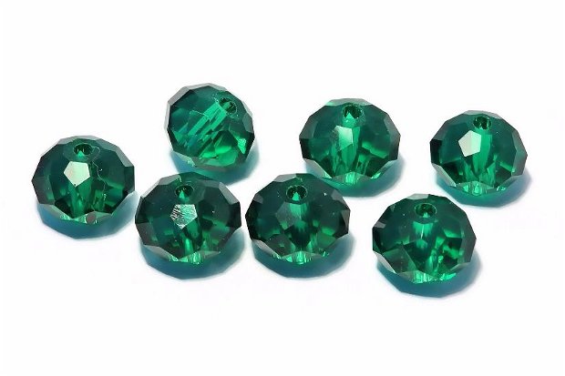 Cristale din sticla, rondelle, 10x8 mm, verde smarald