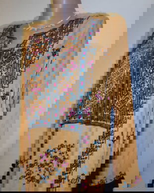 Rochie -Caftan portocaliu ,cu broderii colorate