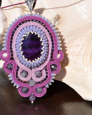 Pandantiv soutache agat si ametist