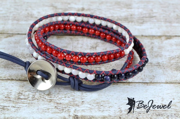Bratara wrap cu snur de piele si semipretioase ''Navy''