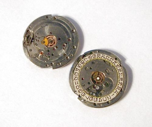7833 - (2buc) Mecanism ceas, steampunk, rotite ceas, aliaj metalic argintiu