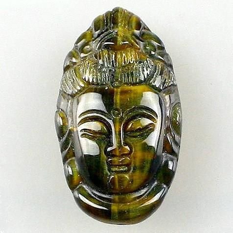 4229 - Pandantiv Kwan Yin sculptat, ochi de tigru maro, 40x22x14mm