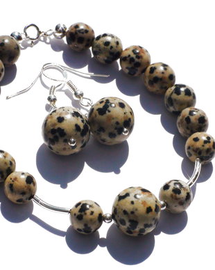 Bratara si cercei din Argint 925 si Jasp dalmatian - BR083, CE083