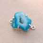 Conector cu agata druzy  free form albastru ceruleum intens cu alb in rama argintata
