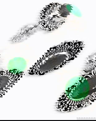 Ag247 - SET Cercei cu tija si pandantiv, argint 925, radacina de smarald fatetat