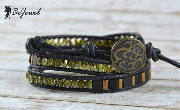 Bratara wrap snur de piele si cristale ''Sonja''