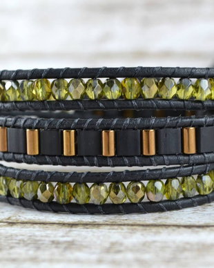 Bratara wrap snur de piele si cristale ''Sonja''