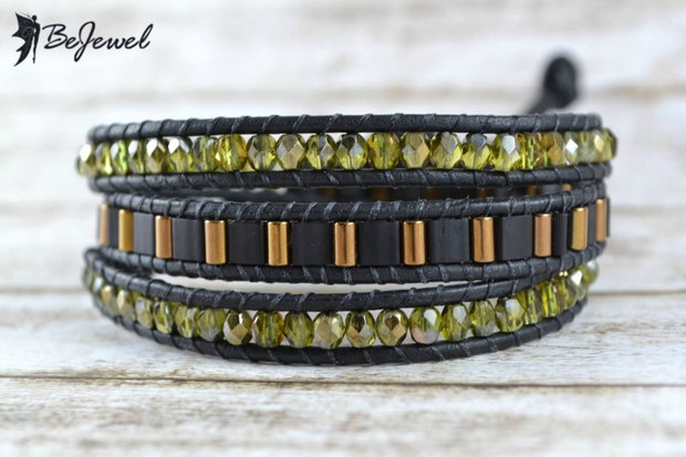 Bratara wrap snur de piele si cristale ''Sonja''