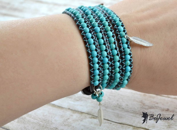 Bratara wrap cu snur de piele si magnezit ''Apache''