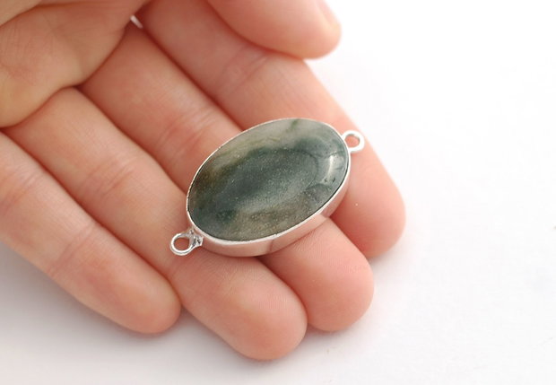 Conector cu jasper natural - in rama argintata