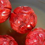 7842 - (2buc) Margele coral sculptat, rosu, sfere 16mm
