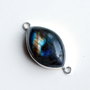 Conector labradorit natural marquise (grasut) flashy netratat in rama argintata