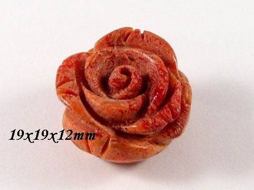 7861 - Cabochon, coral sculptat manual, floare trandafir, 19x19x12mm