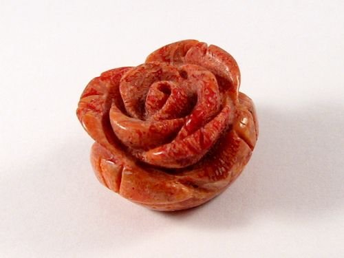 7861 - Cabochon, coral sculptat manual, floare trandafir, 19x19x12mm