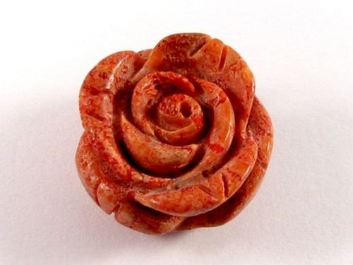 7862 - Cabochon, coral sculptat manual, floare trandafir, 20x20x12mm