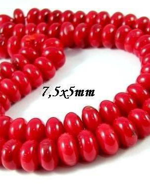 7854 - (35buc) Margele coral rosu, rondele 7,5x5mm