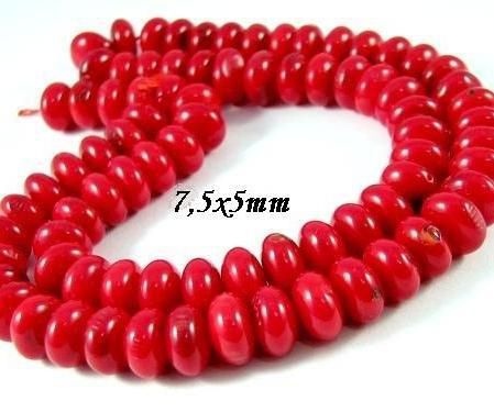 7854 - (35buc) Margele coral rosu, rondele 7,5x5mm