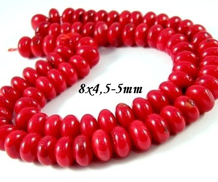 7853 - (25buc) Margele coral rosu, rondele 8x4,5-5mm