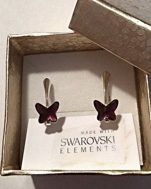 Cercei argint cu piatra Swarovski Fluture Ametist 8mm