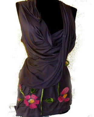 Cardigan de tricot pe baza de bumbac cu aplicatie de lana si matase naturala impaslita