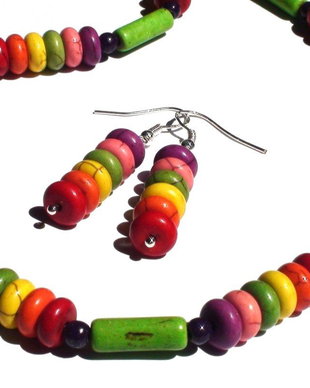Colier si cercei din Argint 925 si Howlite colorat  CO176, CE176