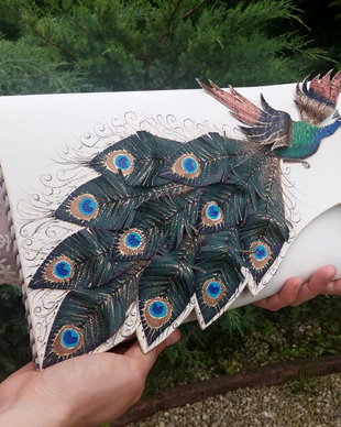 Poseta plic handmade unicat din piele naturala -Peacock