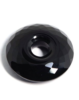 7868 - Pandantiv, donut / inel, sticla fatetata, negru, 22mm