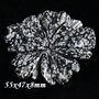 7839V - Pandantiv, obsidian "fulg de nea" / snowflakes, floare sculptata manual, alb negru, 55x47x8mm