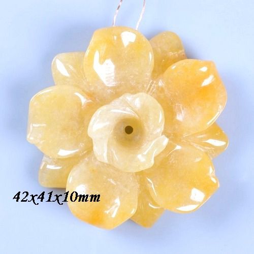 5909V - Pandantiv, jad galben, floare sculptata manual, 42x41x10mm