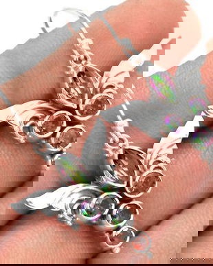 Ag270 - Cercei cu tortite, argint 925, topaz nuante curcubeu, granat